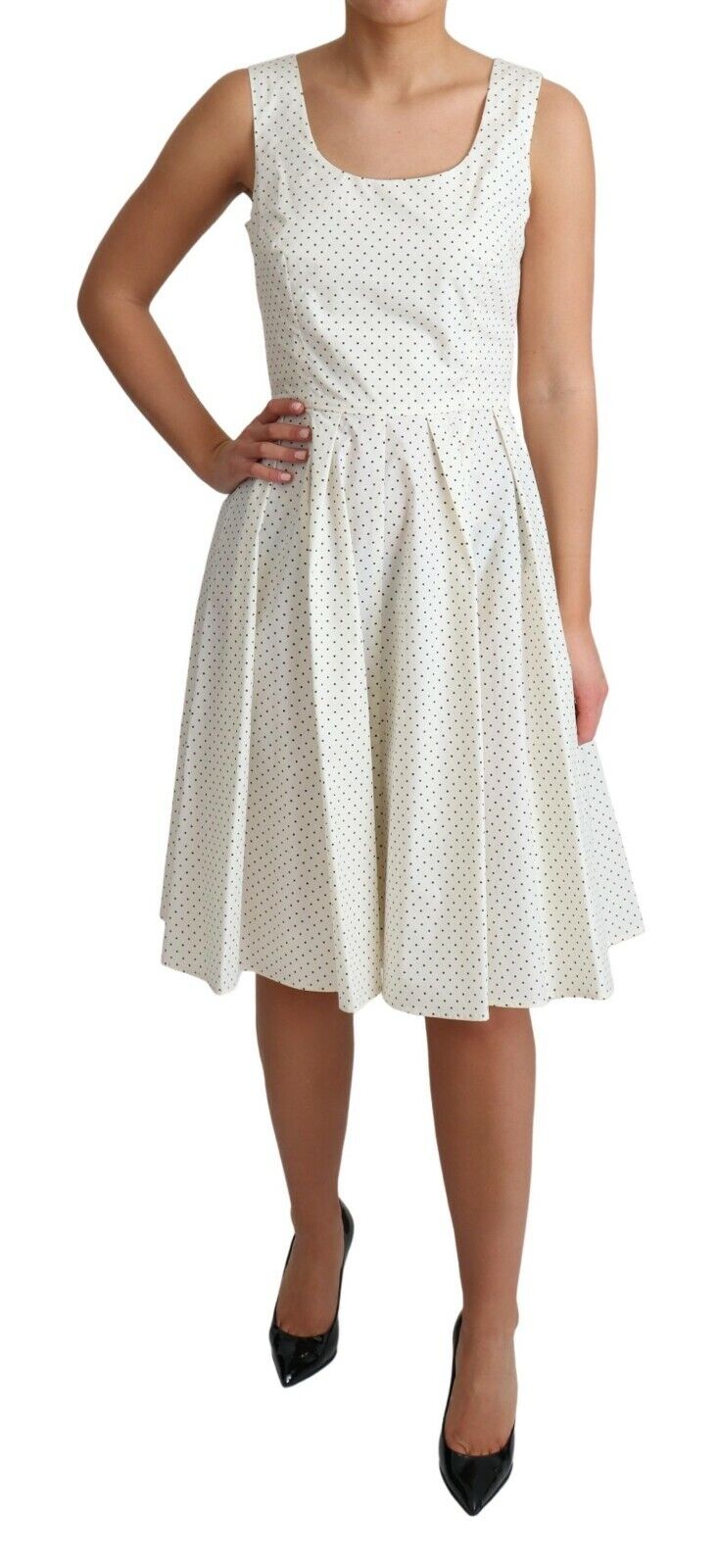 Dolce & Gabbana White Polka Dotted Cotton A-Line Dress