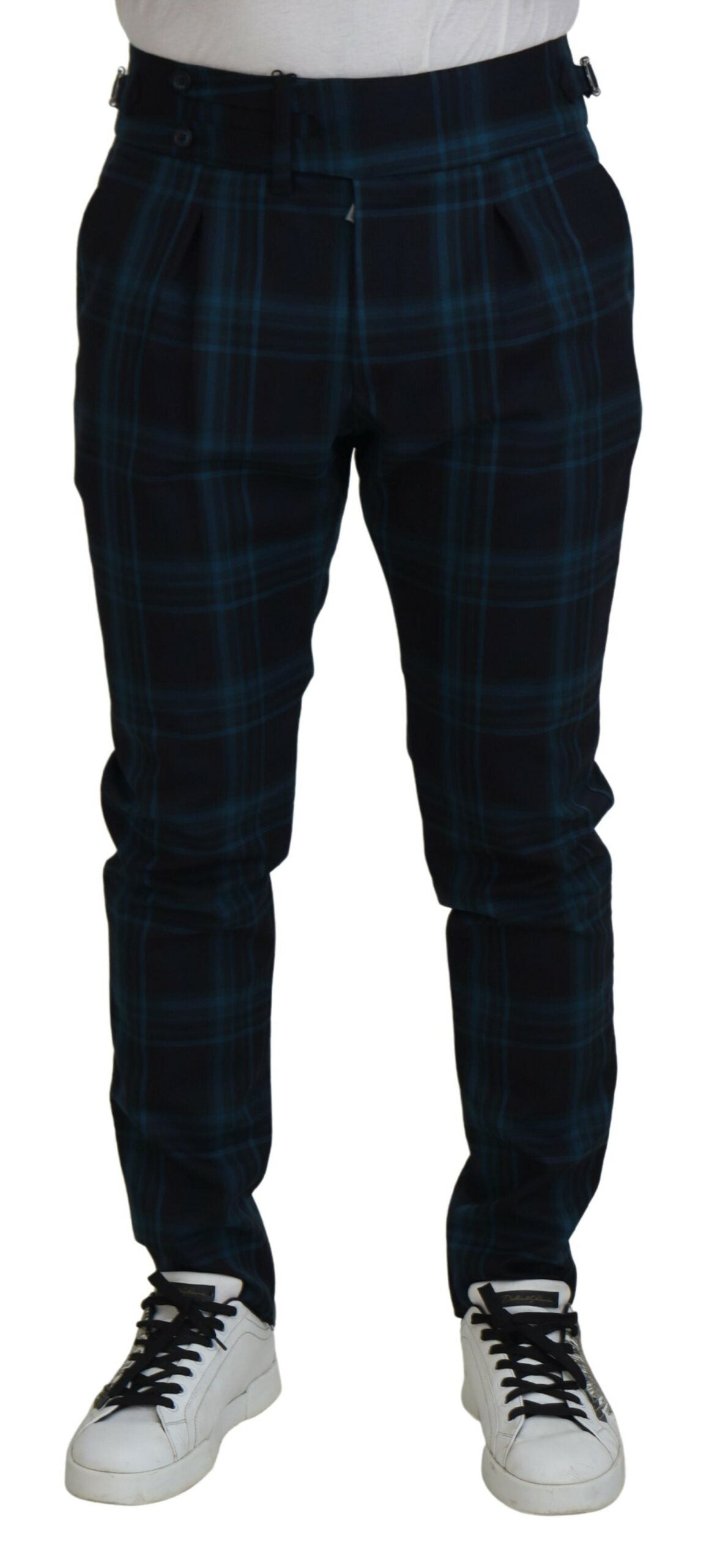 Dolce & Gabbana Blue Purple Plaid Wool Trousers Pants