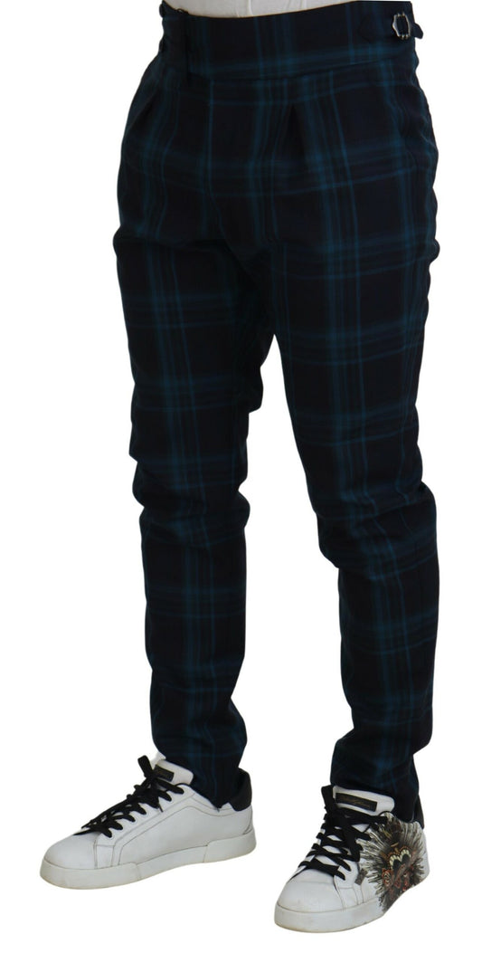 Dolce & Gabbana Blue Purple Plaid Wool Trousers Pants