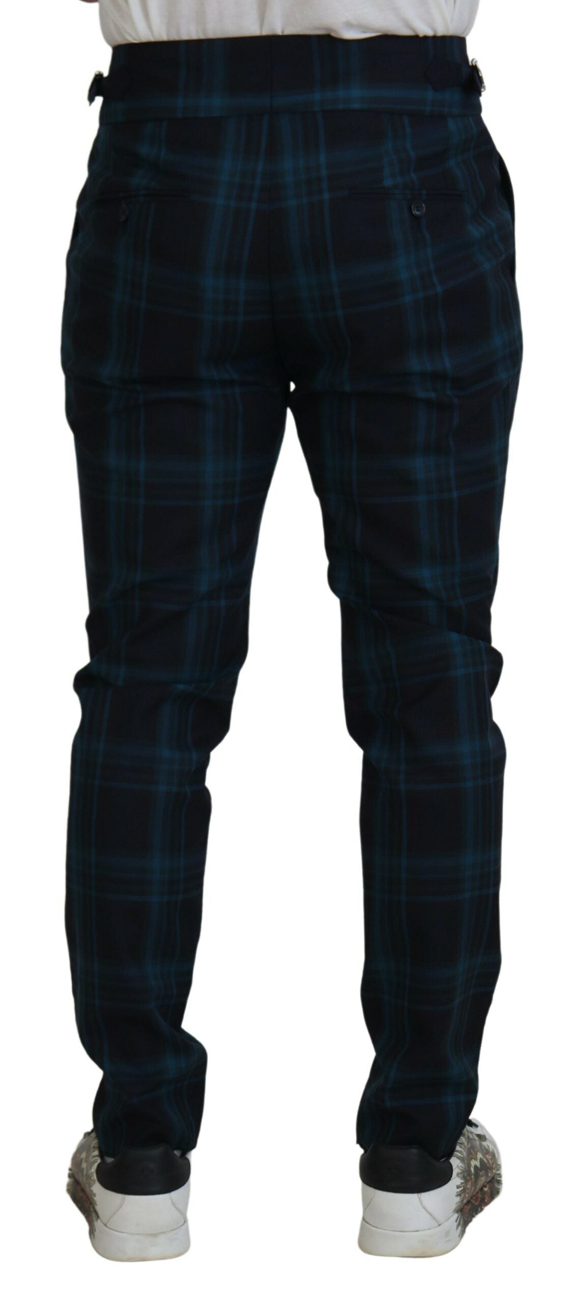 Dolce & Gabbana Blue Purple Plaid Wool Trousers Pants