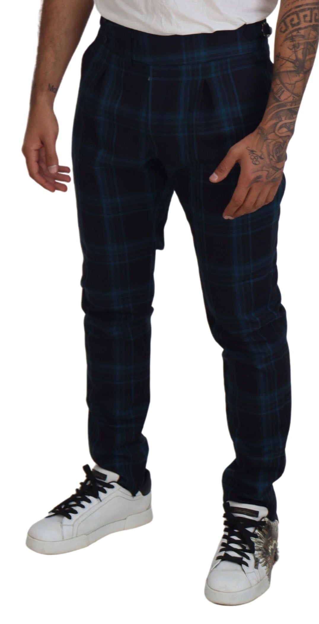 Dolce & Gabbana Blue Purple Plaid Wool Trousers Pants