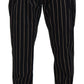 Dolce & Gabbana Black Beige Striped Cotton Stretch Pants