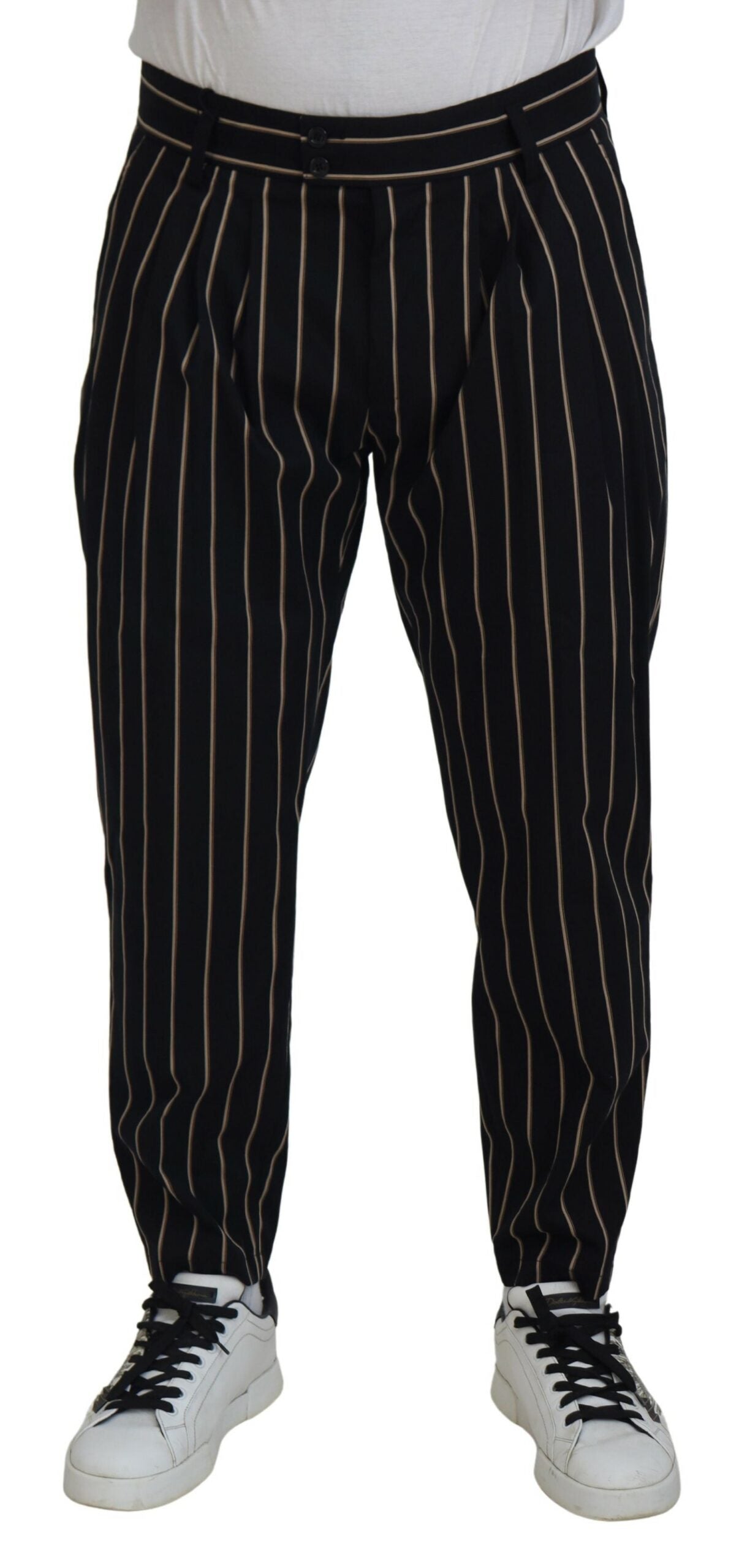 Dolce & Gabbana Black Beige Striped Cotton Stretch Pants