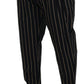 Dolce & Gabbana Black Beige Striped Cotton Stretch Pants