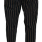 Dolce & Gabbana Black Beige Striped Cotton Stretch Pants