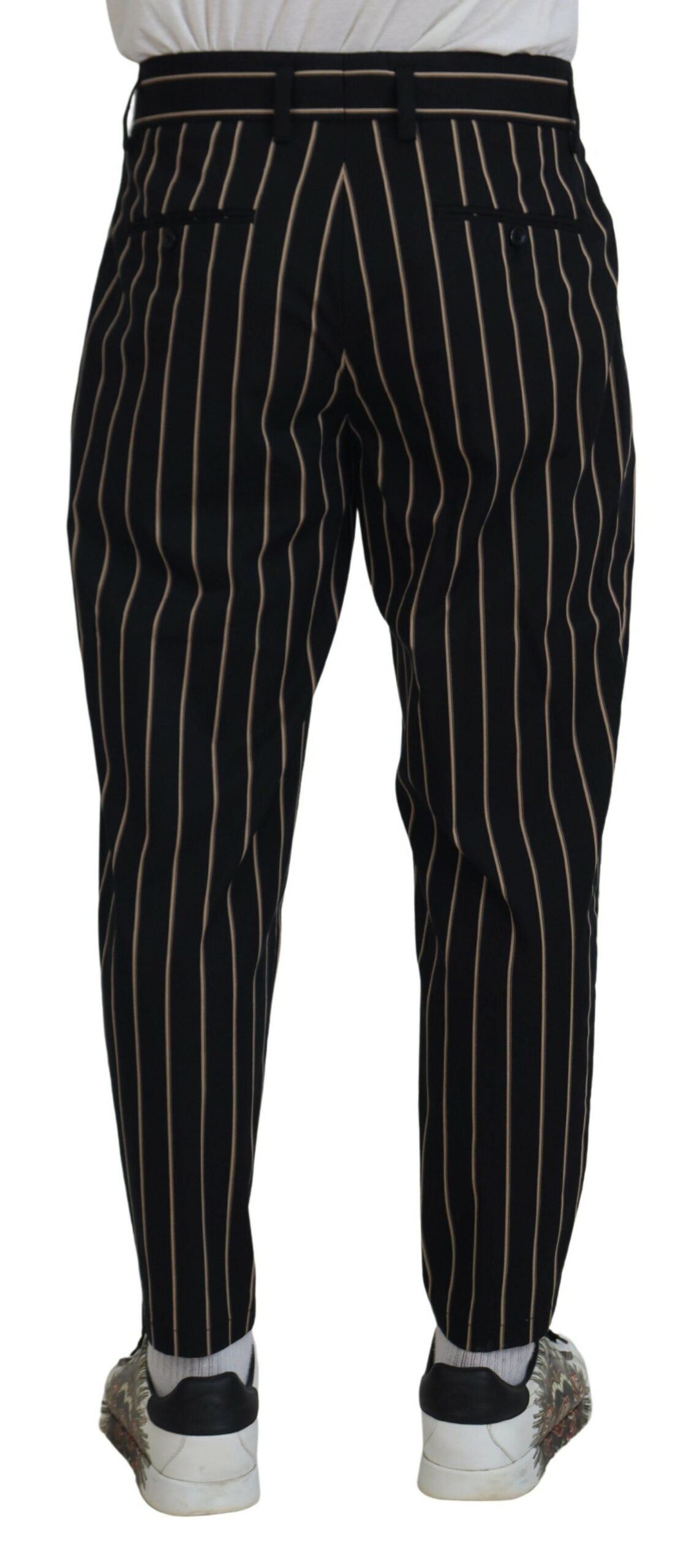 Dolce & Gabbana Black Beige Striped Cotton Stretch Pants