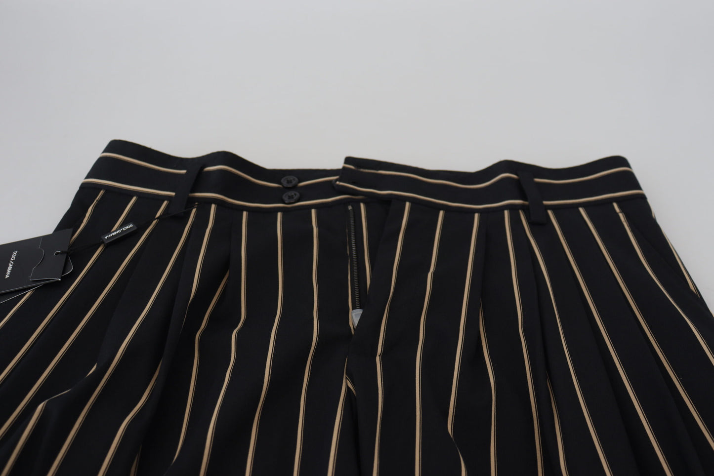 Dolce & Gabbana Black Beige Striped Cotton Stretch Pants