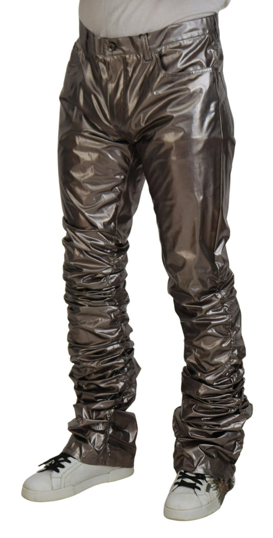 Dolce & Gabbana Silver Metallic Nylon Stretch Pants