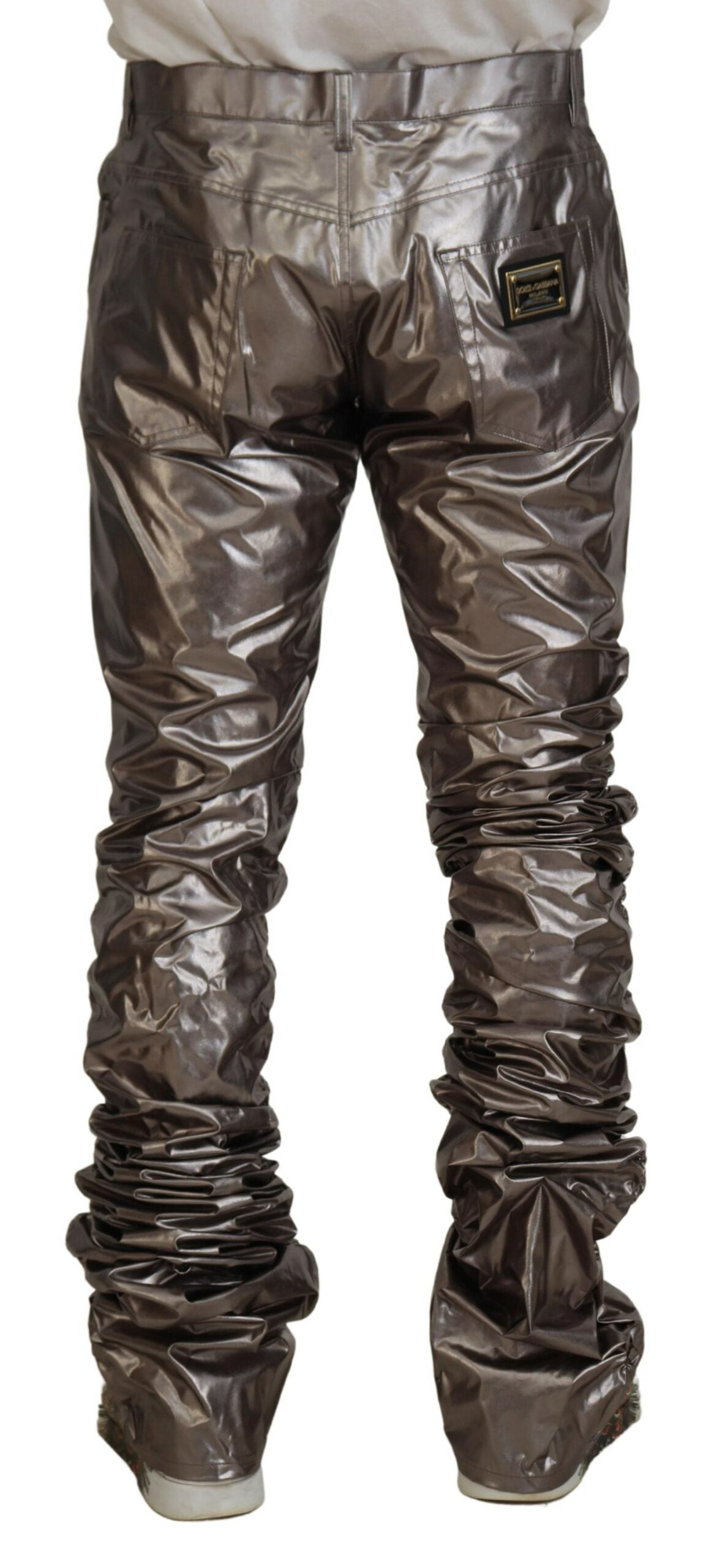 Dolce & Gabbana Silver Metallic Nylon Stretch Pants