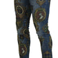 Dolce & Gabbana Blue Medal Print Slim Fit Cotton Jeans