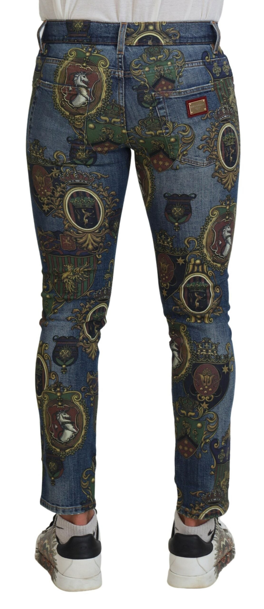 Dolce & Gabbana Blue Medal Print Slim Fit Cotton Jeans