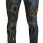 Dolce & Gabbana Blue Medal Print Slim Fit Cotton Jeans