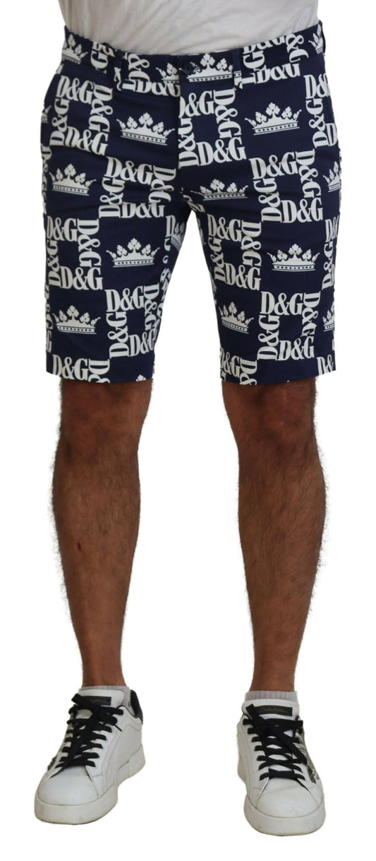 Dolce & Gabbana Blue Logo Print Cotton Chinos Shorts