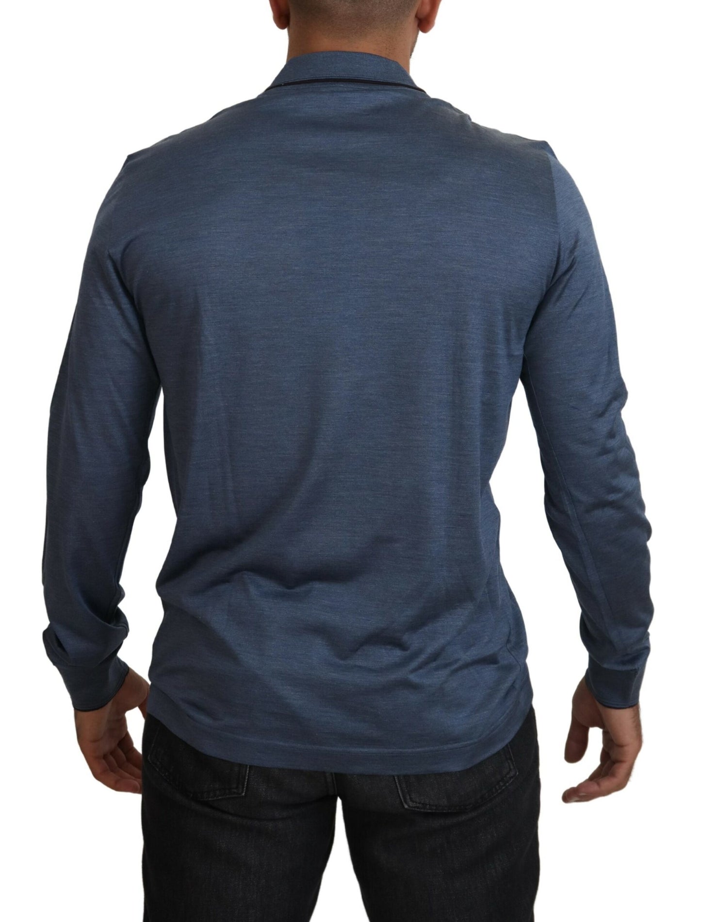 Dolce & Gabbana Blue Silk Collar Polo Pullover Sweater