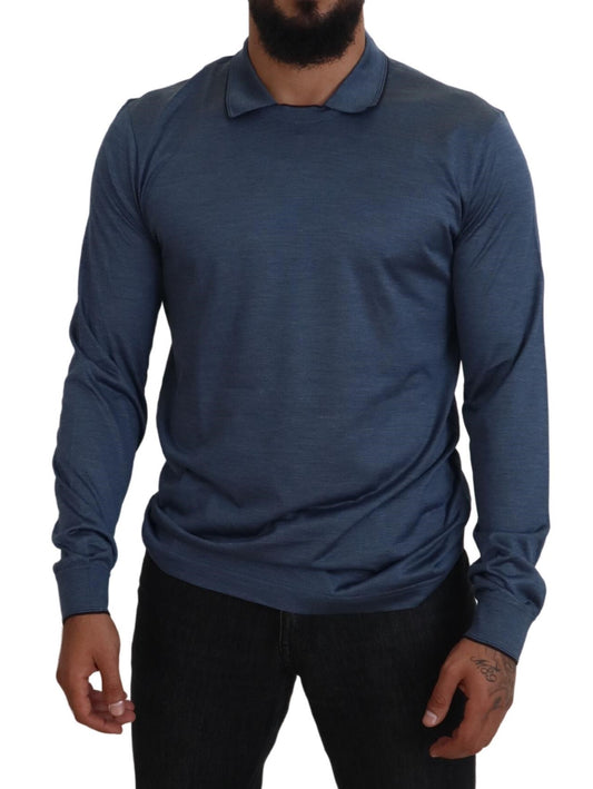 Dolce & Gabbana Blue Silk Collar Polo Pullover Sweater