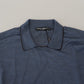 Dolce & Gabbana Blue Silk Collar Polo Pullover Sweater