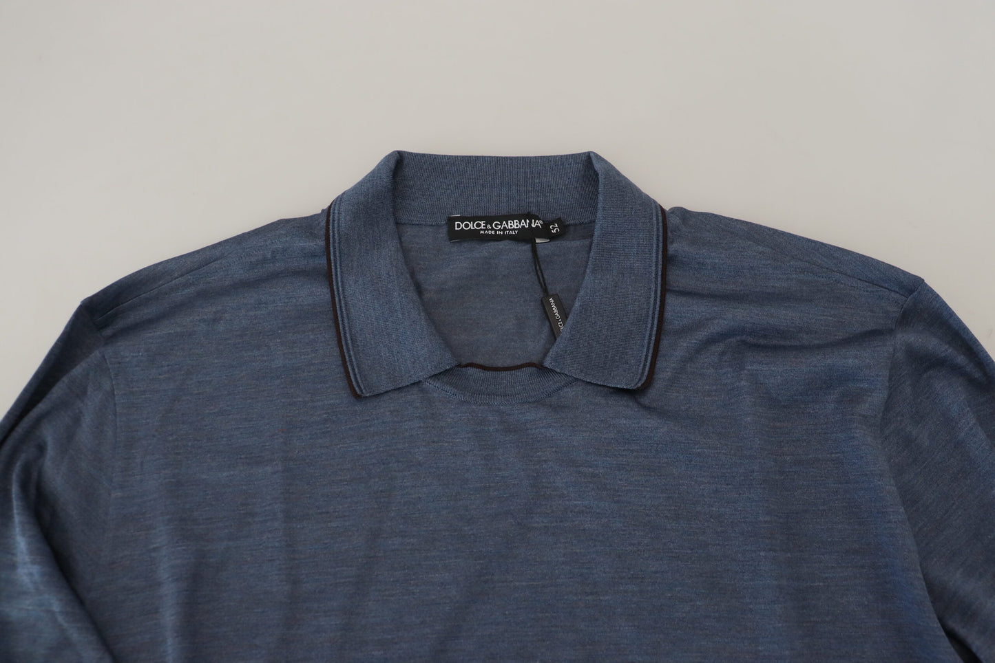 Dolce & Gabbana Blue Silk Collar Polo Pullover Sweater