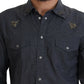 Dolce & Gabbana Blue Cotton Denim Crystal Bee Shirt