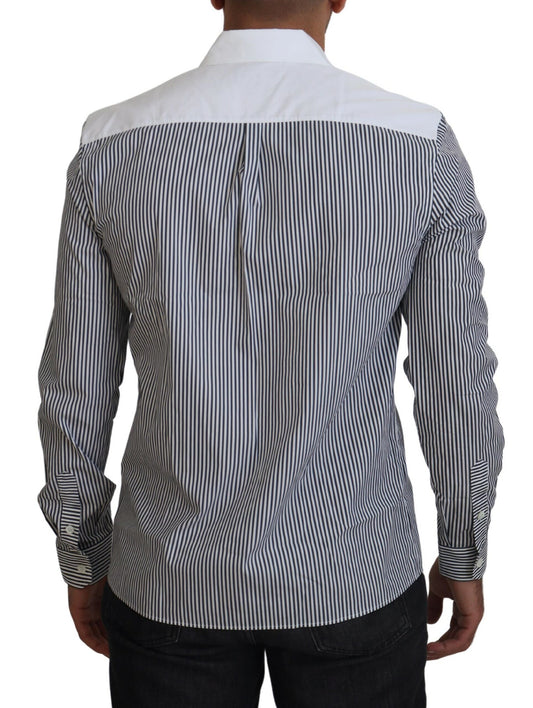 Dolce & Gabbana Gray White Striped Slim Fit Shirt