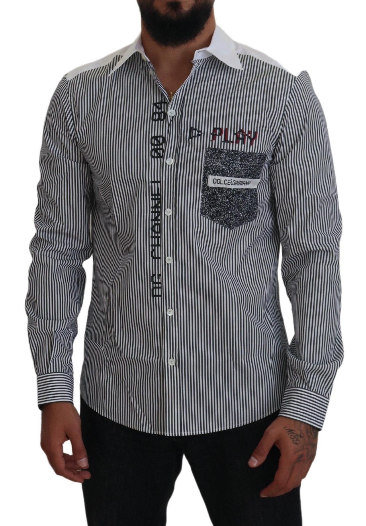 Dolce & Gabbana Gray White Striped Slim Fit Shirt