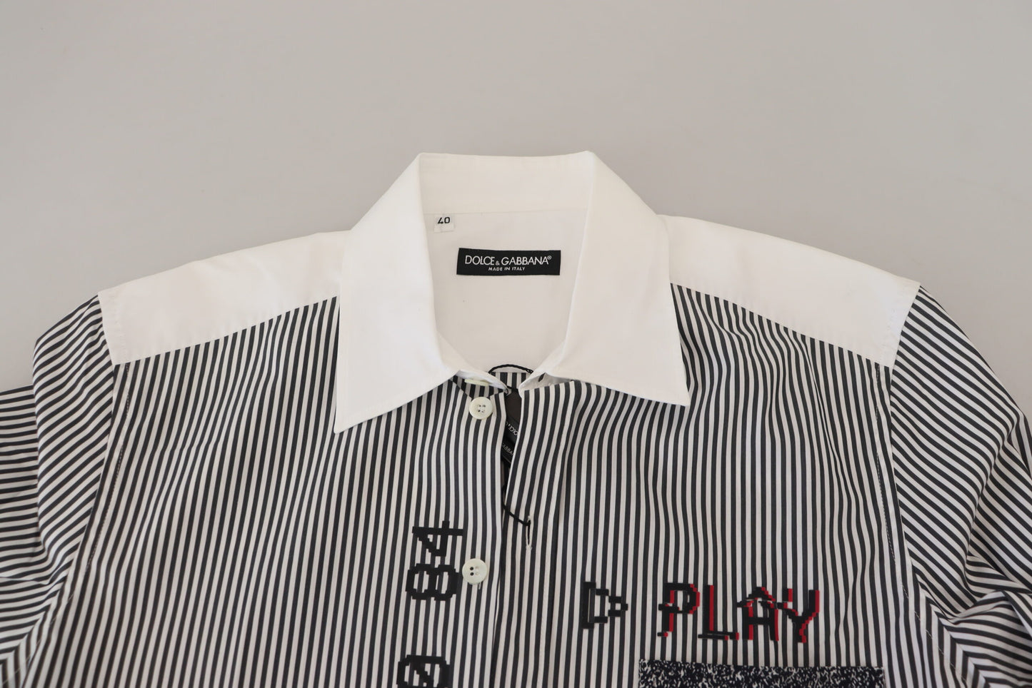 Dolce & Gabbana Gray White Striped Slim Fit Shirt