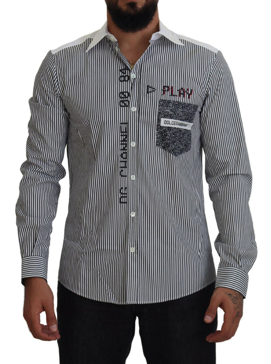 Dolce & Gabbana Gray White Striped Slim Fit Shirt