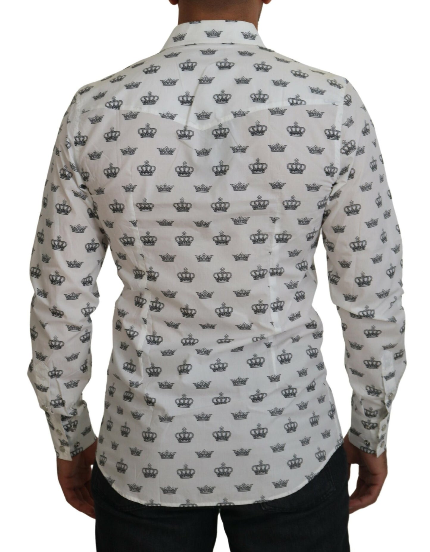 Dolce & Gabbana White Crown Print Slim Fit Cotton Shirt