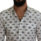 Dolce & Gabbana White Crown Print Slim Fit Cotton Shirt