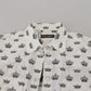 Dolce & Gabbana White Crown Print Slim Fit Cotton Shirt