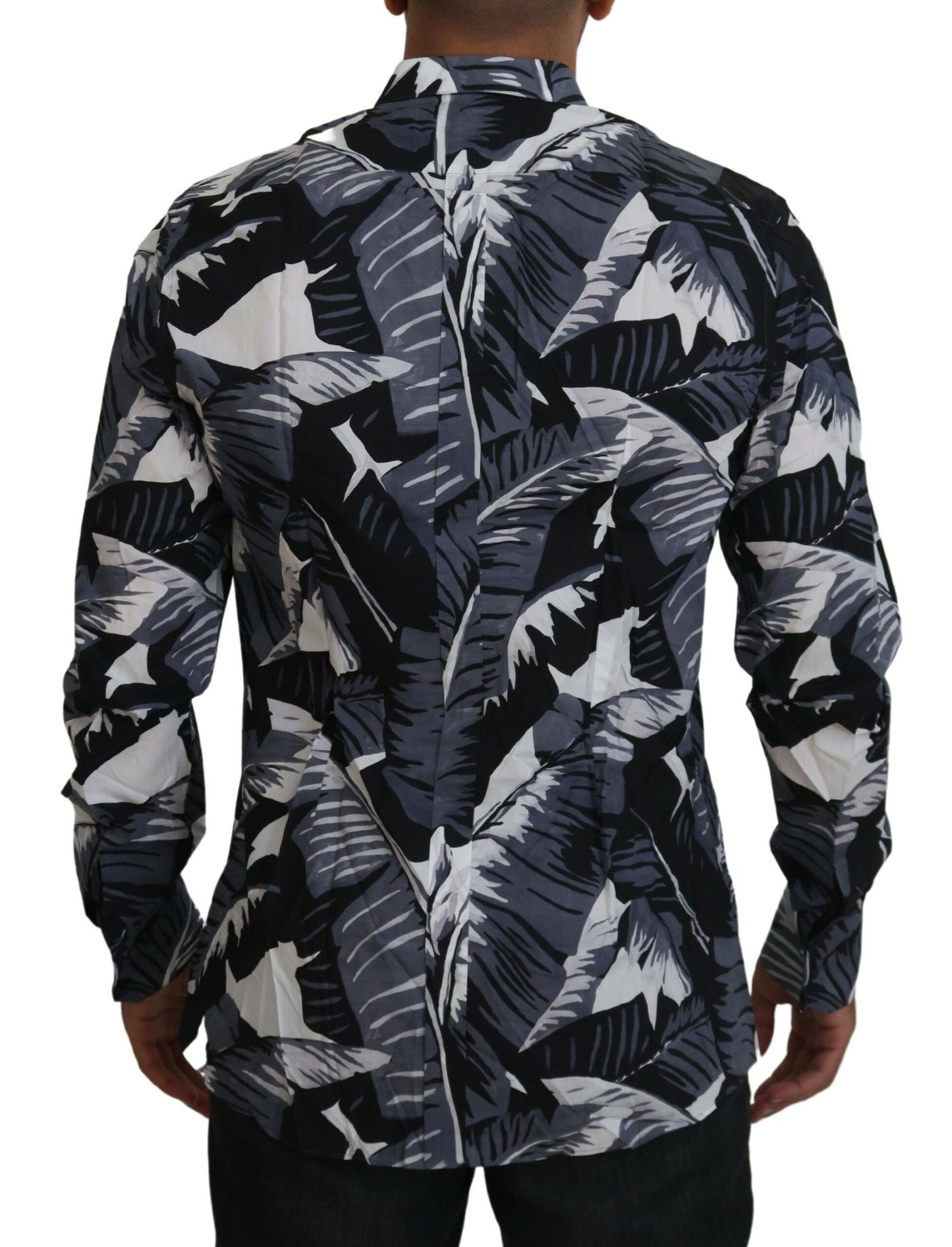 Dolce & Gabbana Gray Blue Banana Leaf Slim Fit Shirt