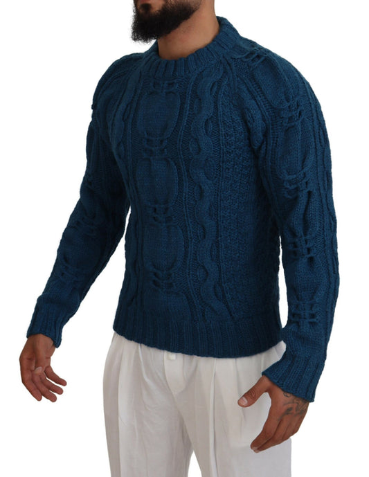 Dolce & Gabbana Blue Knitted Wool Alpaca Pullover Sweater