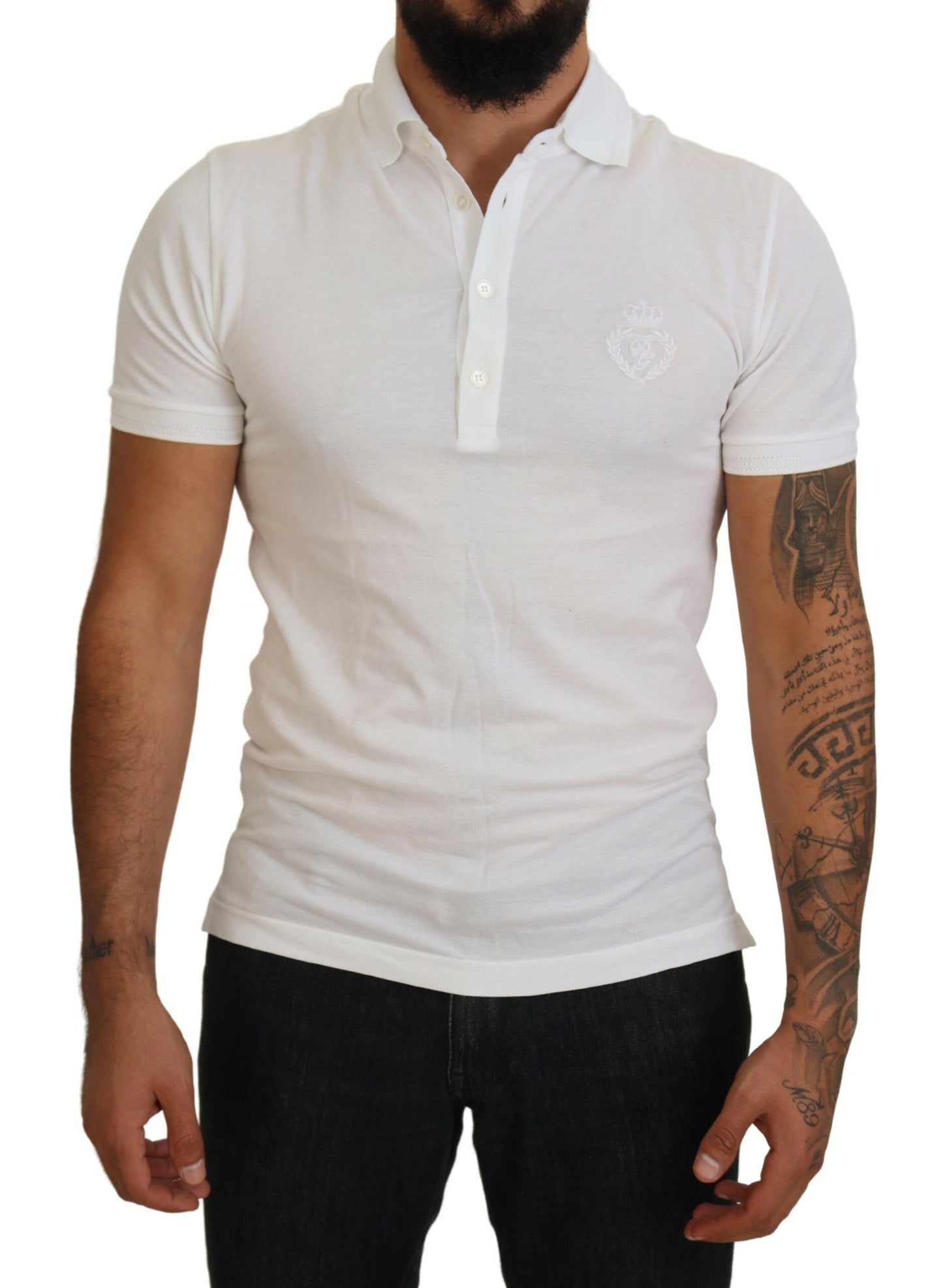 Dolce & Gabbana White Logo Short Sleeve Polo Shirt