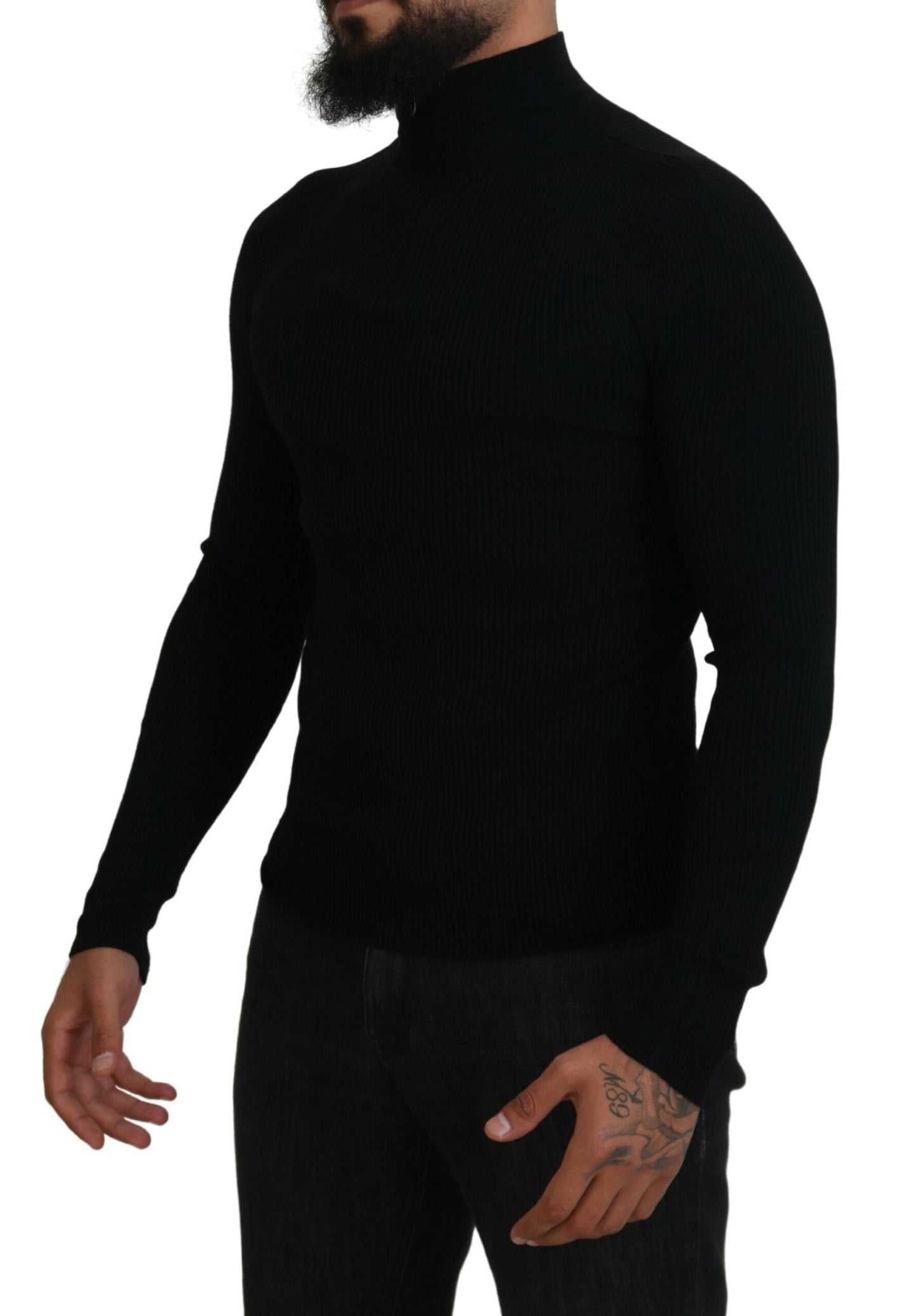 Dolce & Gabbana Black Half Zip Turtleneck Pullover Sweater