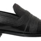 Dolce & Gabbana Black Leather Slipper Loafers Stitched Shoes