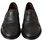 Dolce & Gabbana Black Leather Slipper Loafers Stitched Shoes