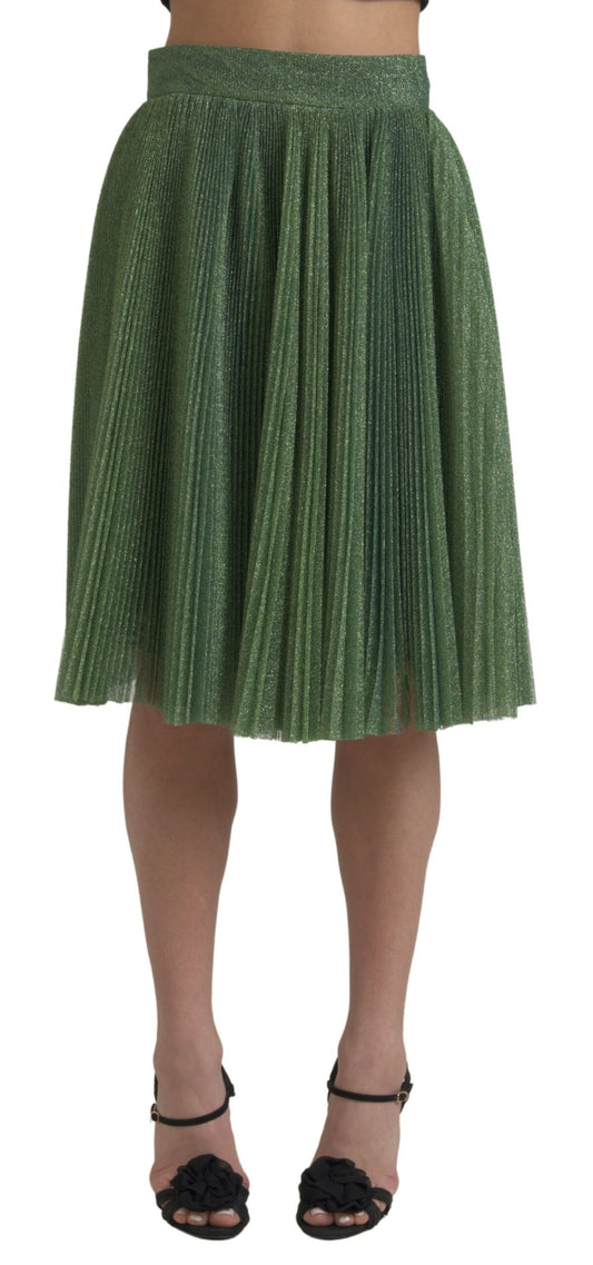 Dolce & Gabbana Metallic Green High Waist A-line Pleated Skirt