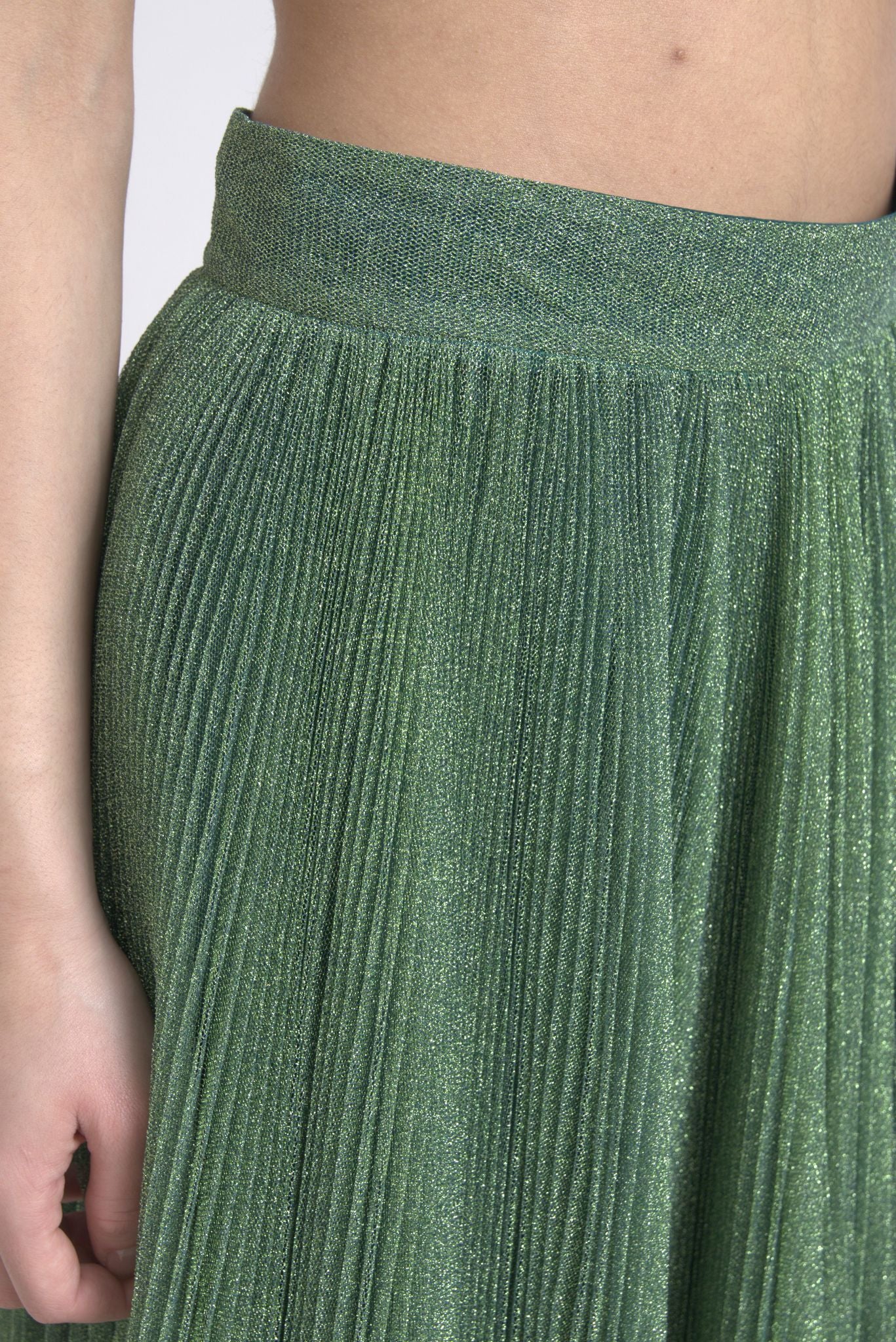 Dolce & Gabbana Metallic Green High Waist A-line Pleated Skirt