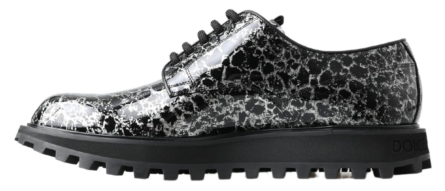 Dolce & Gabbana Black White Derby Patent Leather Shoes