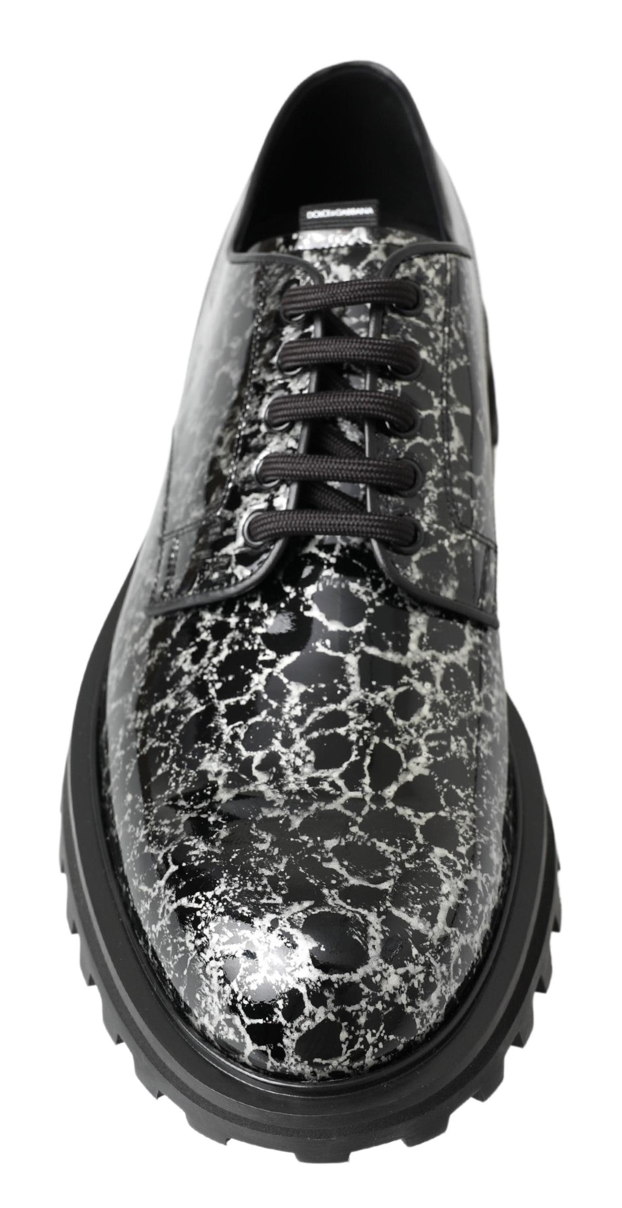 Dolce & Gabbana Black White Derby Patent Leather Shoes