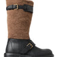 Dolce & Gabbana Black Leather Brown Shearling Boots