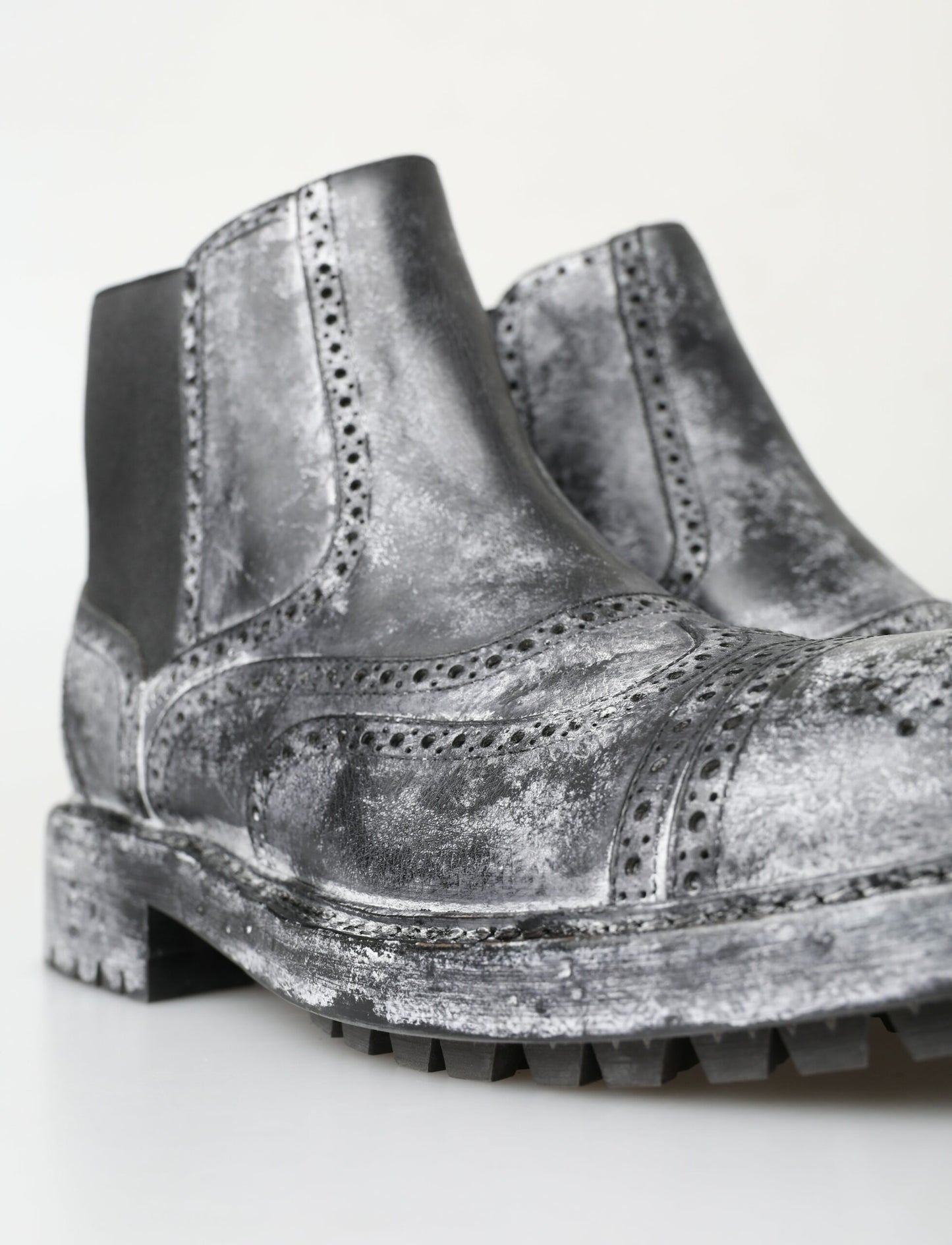 Dolce & Gabbana Black Gray Leather Ankle Boots