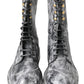 Dolce & Gabbana Black Gray Leather Mid Calf Boots Shoes