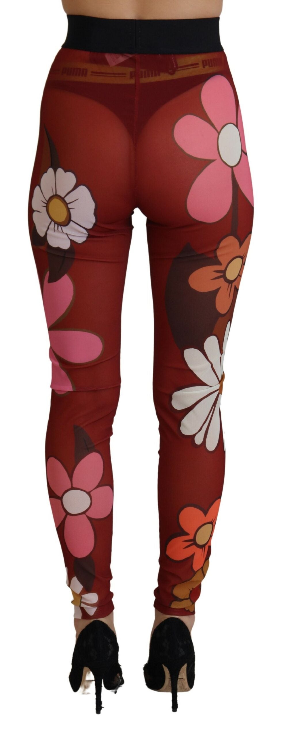 Dolce & Gabbana Red Floral Leggings Stretch Waist Pants