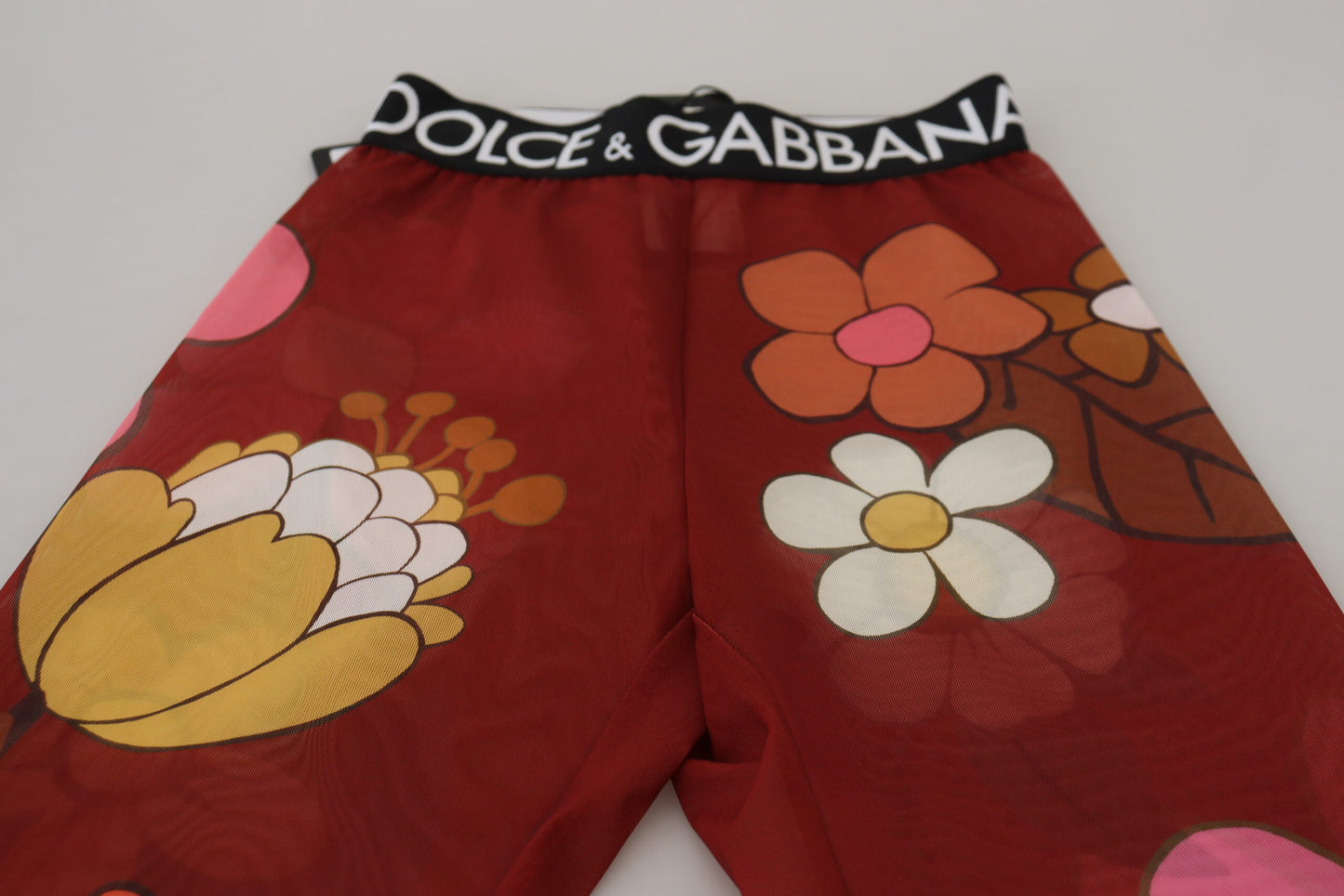 Dolce & Gabbana Red Floral Leggings Stretch Waist Pants