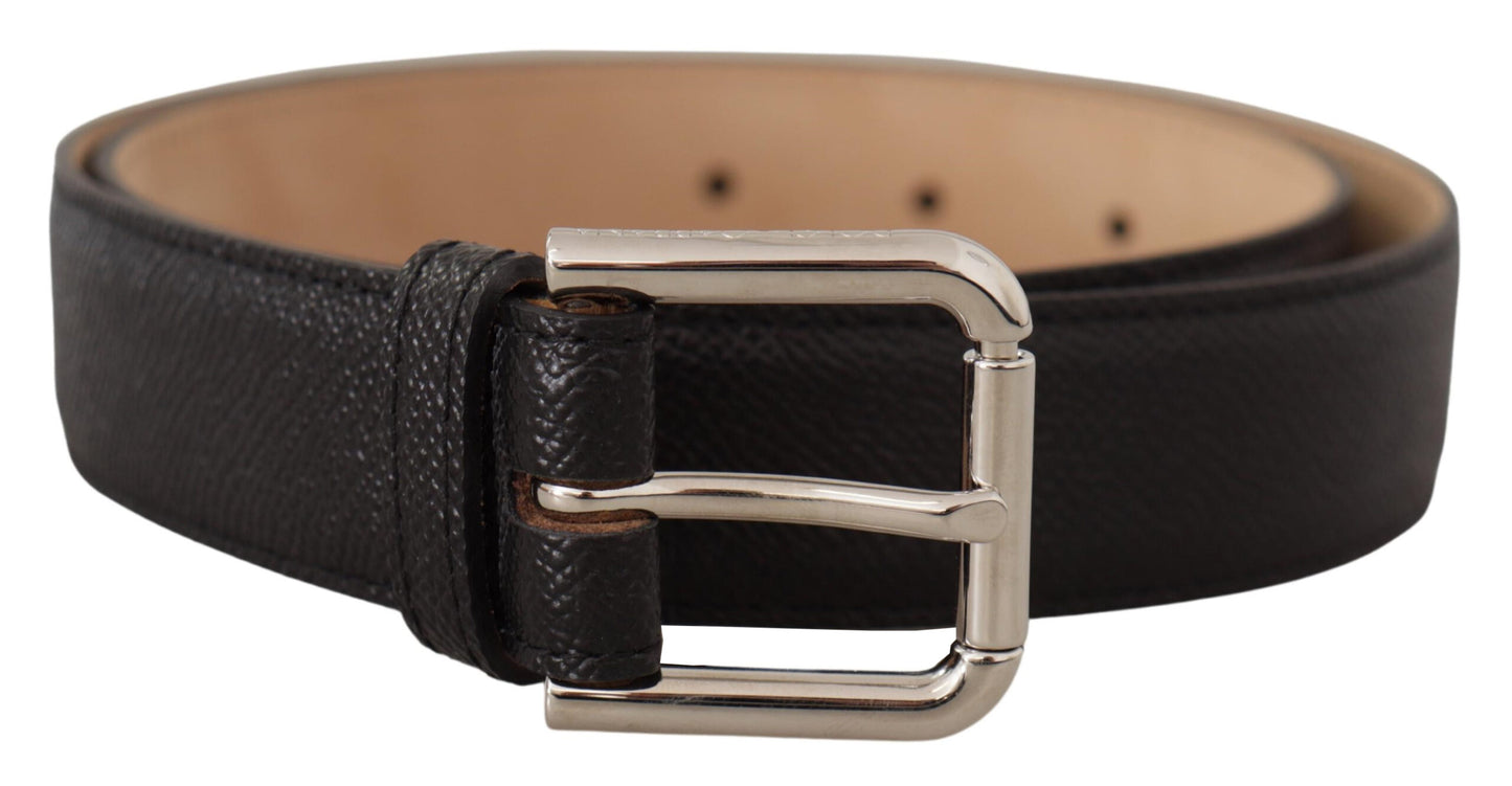 Dolce & Gabbana Black Calf Leather Brown Backend Metal Buckle Belt