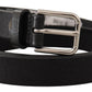 Dolce & Gabbana Black Calf Leather Silver Tone Logo Metal Buckle Belt