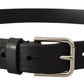 Dolce & Gabbana Black Calf Leather Silver Tone Logo Metal Buckle Belt