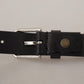 Dolce & Gabbana Black Calf Leather Silver Tone Logo Metal Buckle Belt