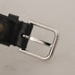 Dolce & Gabbana Black Calf Leather Silver Tone Logo Metal Buckle Belt