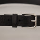 Dolce & Gabbana Black Calf Leather Silver Tone Logo Metal Buckle Belt